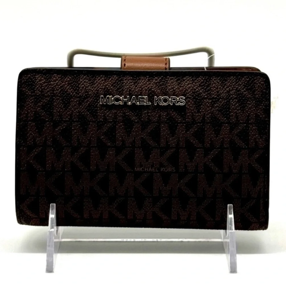 Michael Kors Medium Jet Set Travel Zip Chain Bifold Wallet - Brown Signature